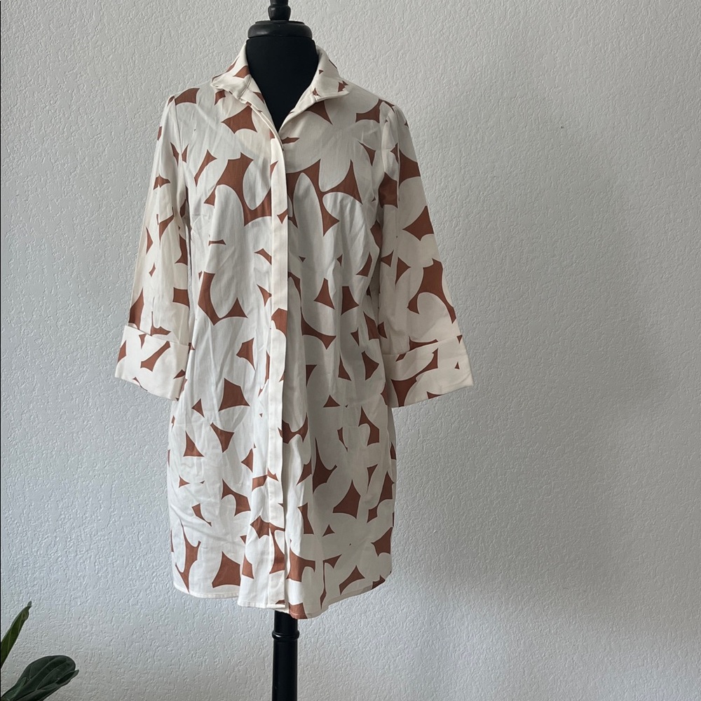Tuckernuck Cream And Brown Patterned Button-Up Dr… - image 3
